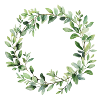 Green leafy wreath design with watercolor style png