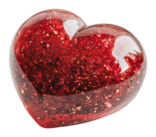 Heart-shaped glitter ornament in deep red color png