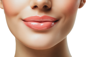 Close-up view of glossy lips with a soft smile png