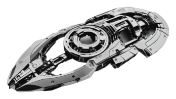 Futuristic metallic object with intricate design png