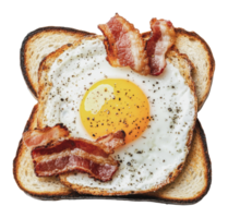Breakfast dish with egg and crispy bacon on toast png