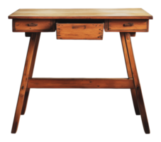 Rustic wooden desk with simple design and storage png