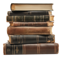 Stack of vintage books in various conditions png