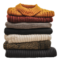 Stacked knitted sweaters for cozy fall png