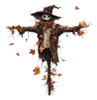 Autumn leaf scarecrow in the field png