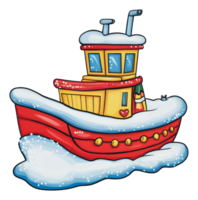Colorful tugboat navigating through snowy waters png