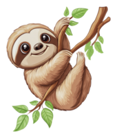 Cute sloth hanging on a branch in the jungle png