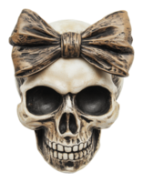 Decorative skull art with a bow on top png