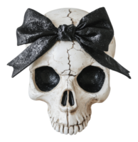 Decorative skull with a black bow for Halloween png