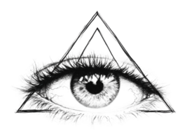 Intricate eye within geometric triangle design png