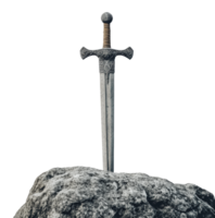 Ancient sword embedded in a rocky pedestal png