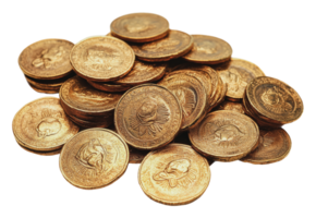 Stacked gold coins on white background png