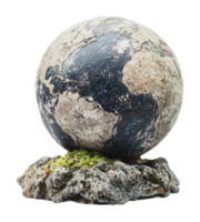 Unique globe sculpture made of stone and moss png
