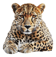 leopardo em repouso calmamente em uma branco fundo png
