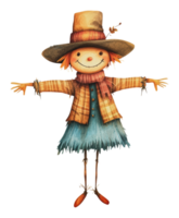 Scarecrow with a friendly smile in rustic attire png