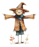 Scarecrow stands cheerfully in a sunny field png