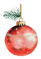 Red ornament hanging with pine branch attachment png