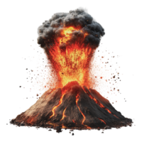 Eruption of a volcano with powerful lava flow png