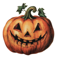 Smiling pumpkin with leaves for Halloween png