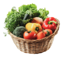 Vibrant fresh vegetables in a woven basket png