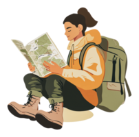 Adventurer studying a map in a natural setting png