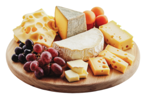 Cheese platter with assorted varieties and fruits png