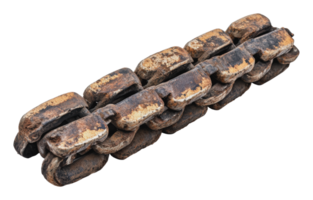 Rusty metal chain with missing links on display png