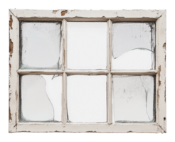 Rustic window frame with broken glass panels png