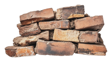 Stack of old bricks arranged in disarray png