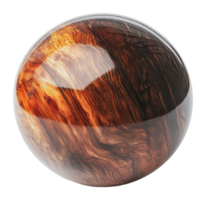 Unique wooden sphere with glossy finish in focus png