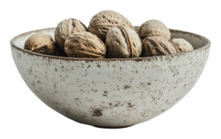 Walnuts in a rustic bowl on a neutral background png