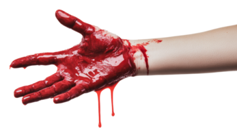 Hand covered in red substance drips down palm png