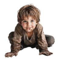 Child playing in mud with a joyful expression png
