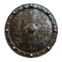 Ornate Medieval Round Shield with Emblem. Circular Armor Shield png