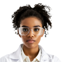 Scientist in Safety Glasses Looking Directly at the Camera in a Laboratory Setting png