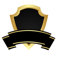 gold shield with black ribbon on transparent background png