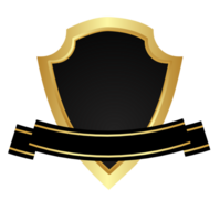 gold shield with black ribbon on transparent background png