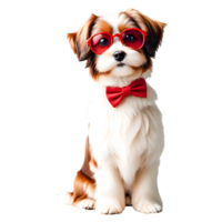 A cute puppy dog with a red bow isolated in a studio png