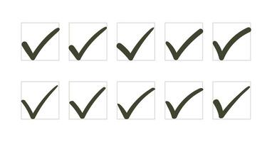 Black check mark icon set, approved symbol vector