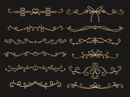Decorative fancy ornament border element. Swirl line retro curve set vector