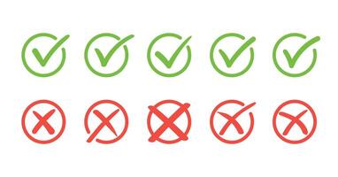 Set of check box icon with right and wrong buttons, check mark and cross icon vector
