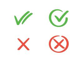 Green checkmark and red cross button icon vector