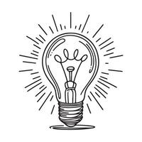 One continuous single drawing black line art doodle of a light bulb representing innovation and new ideas concept vector