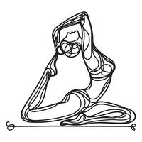 One continuous single drawing black line art doodle of person yoga pose vector