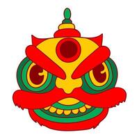 Lion head dance icon. Traditional Chinese Lunar New Year celebration. Simple flat element, doodle contour style, vibrant colors. Web, digital design, print, papers, coloring pages, invitations, cards vector