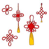 A set of traditional Chinese knots. Simple graphic elements, flat color clip art, red and yellow on a white background. Stickers, web and digital design, greeting cards, invitations, calendars, decor vector