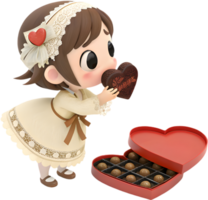 Cute Cartoon Shares Valentines Chocolate Box with Charm. . png