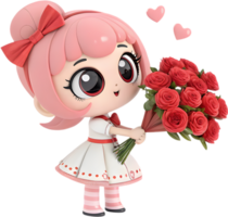 Radiant Cartoon Character Displaying Stunning Decorative Flower Bouquet Charm. . png