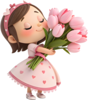 Charming Cartoon with Elegant Flower Bouquet Art for Decorations. . png