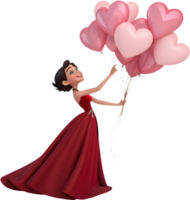 Lovely Cartoon Kawaii Girl Valentines Heart Balloons for Clipart. . png